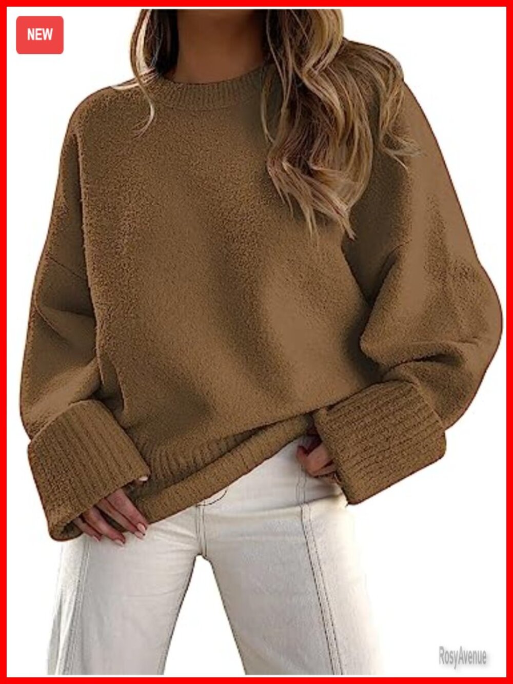 Oversized Warm Cozy Knit Sweater Pullover Crew Neck Long Sleeve Fall Winter